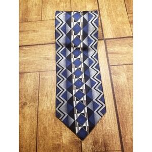NWT ZYLOS George Machado Geometric Blue/Gold/Tan Imported Silk Pointed Tie USA